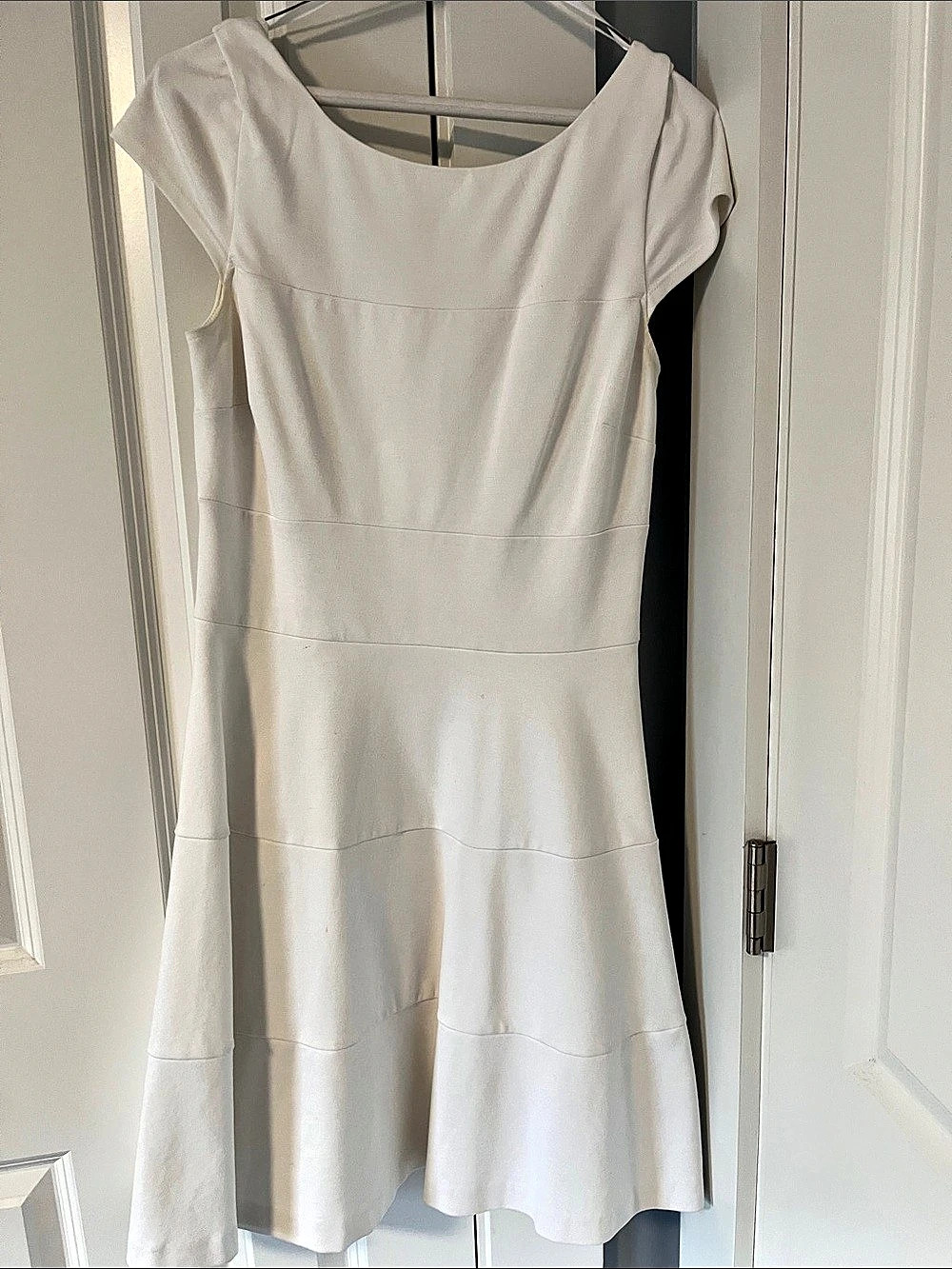 Banana Republic Ponte Cap Sleeve Fit & Flare Mini Dress White Size 8 Like New